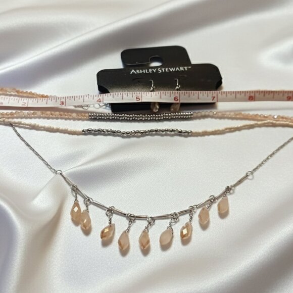 Ashley Stewart Necklace and Earring Set NWT Peach and Silver Fashion Jewelry - Picture 9 of 11